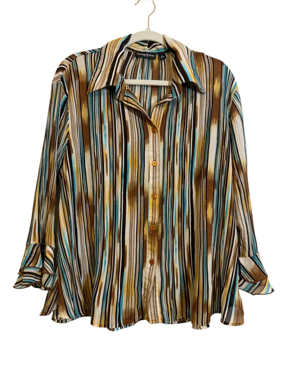 Milano Essentials Plisse’ Striped Multi-Color Button-Down sz 1X